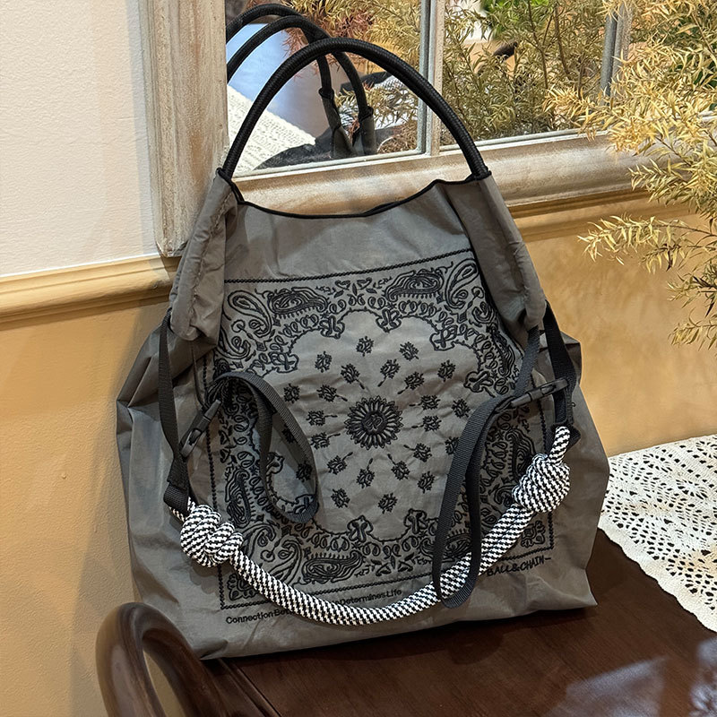 腰果花刺繡購物帆布手拎包尼龍斜挎可折疊便攜手提單肩包