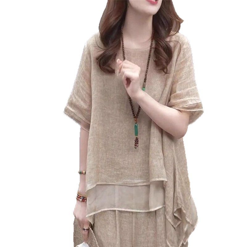 【整套】復古棉麻新民族風寬鬆顯瘦遮肚氣質兩件套