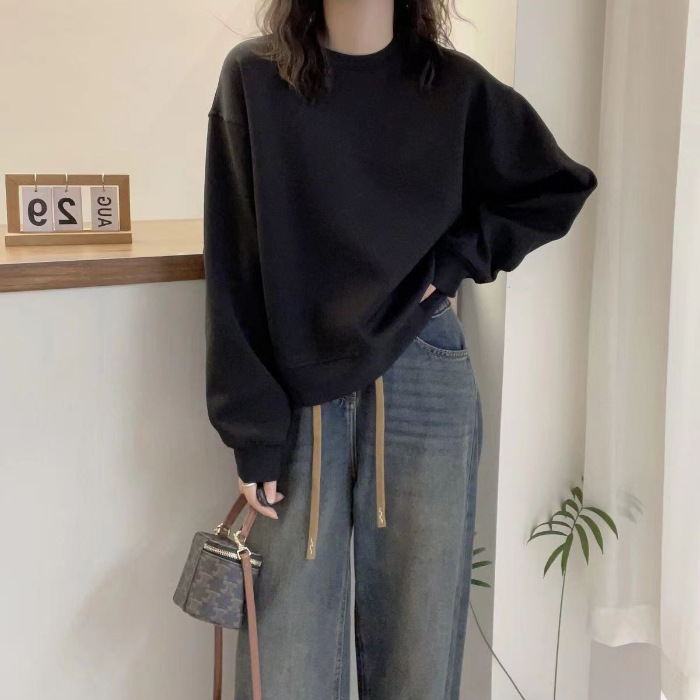 簡約純色設計感寬鬆百搭長袖T恤