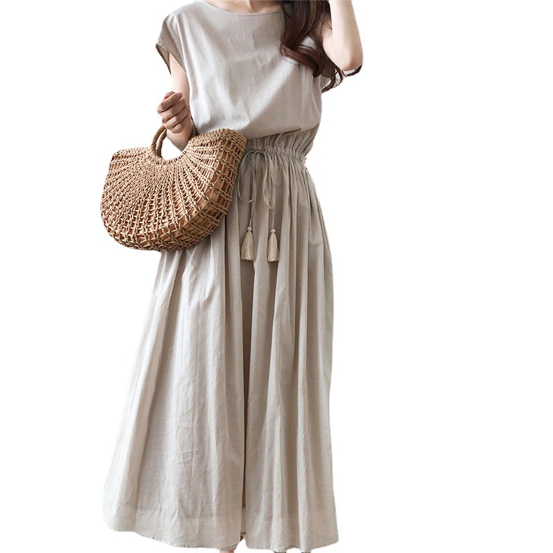 洋氣可收腰寬鬆大碼棉麻無袖拖地洋裝