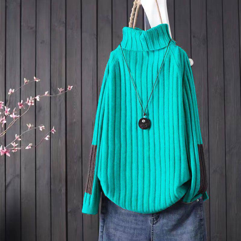 簡約加厚寬鬆高領休閒長袖針織衫