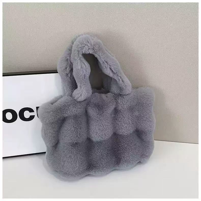 時尚毛毛手提百搭托特大容量通勤單肩毛絨包