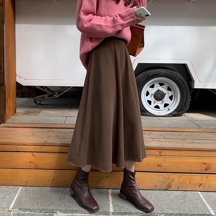 法式高腰加厚A字大擺半身裙
