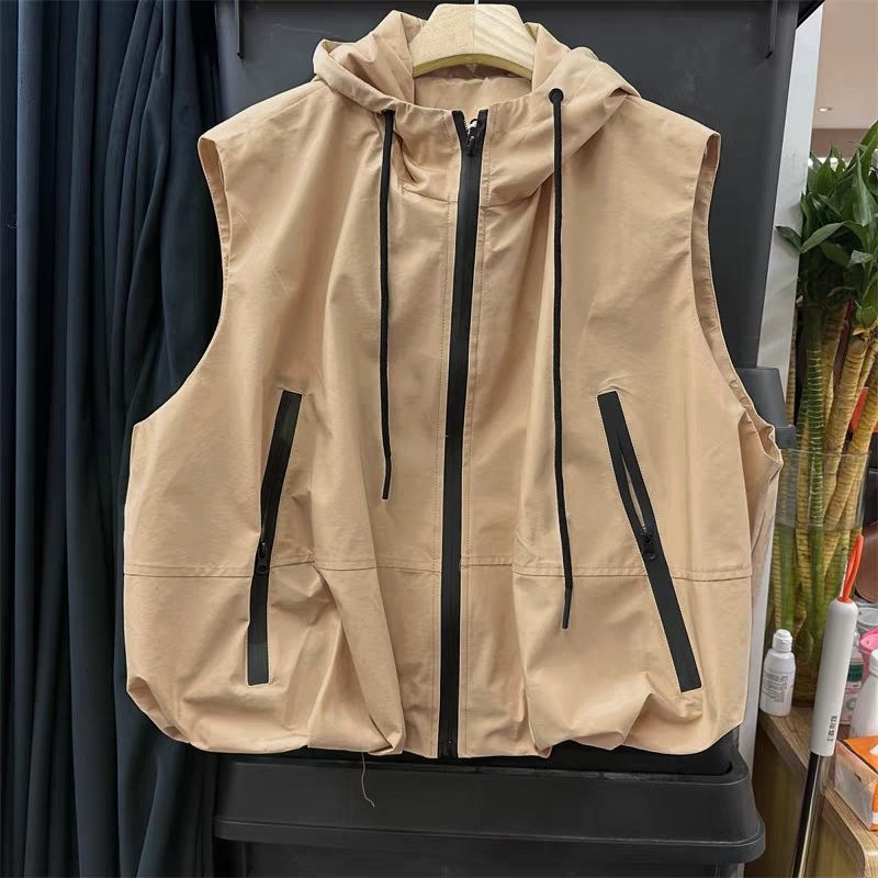外搭薄款短款坎肩百搭連帽無袖馬甲背心