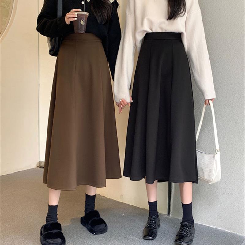 純色簡約高腰洋氣寬鬆A字半身長裙