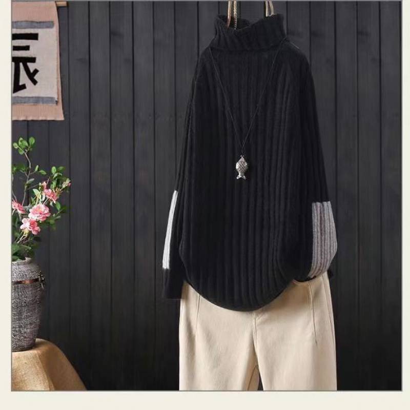 簡約加厚寬鬆高領休閒長袖針織衫