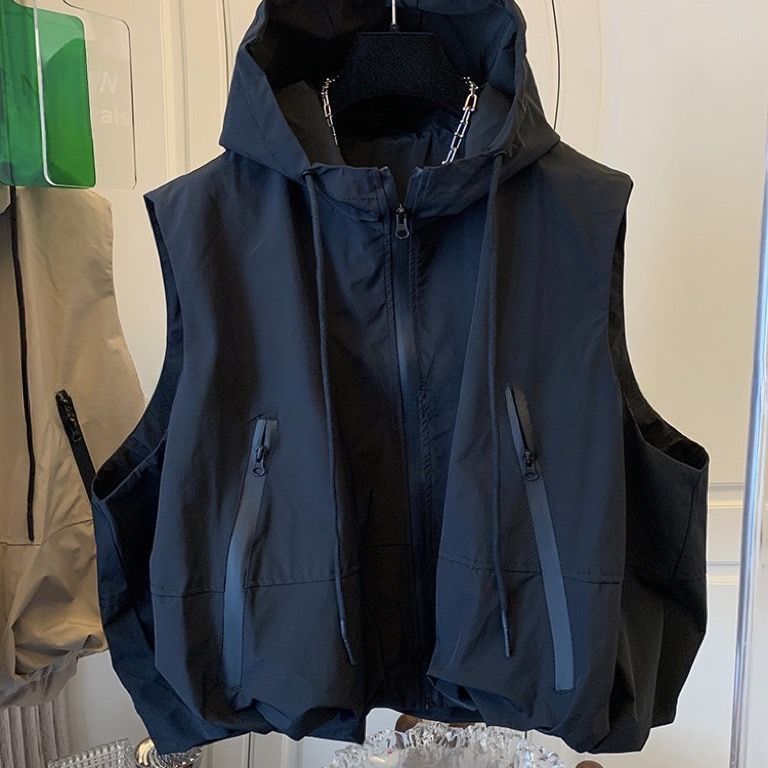 外搭薄款短款坎肩百搭連帽無袖馬甲背心