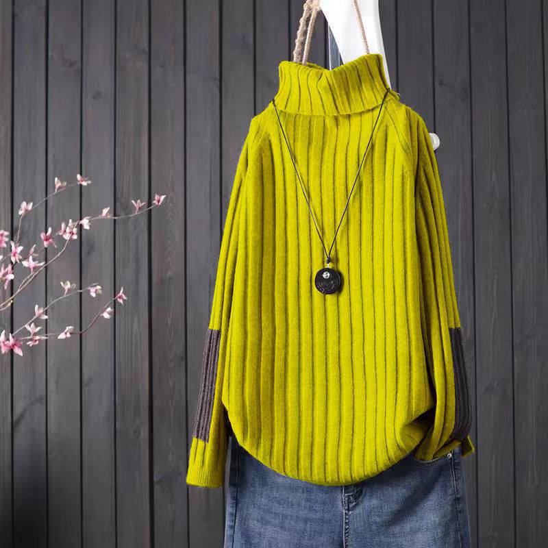 簡約加厚寬鬆高領休閒長袖針織衫