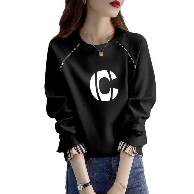 薄款純棉韓版無帽寬鬆套頭圓領假兩件長袖T恤