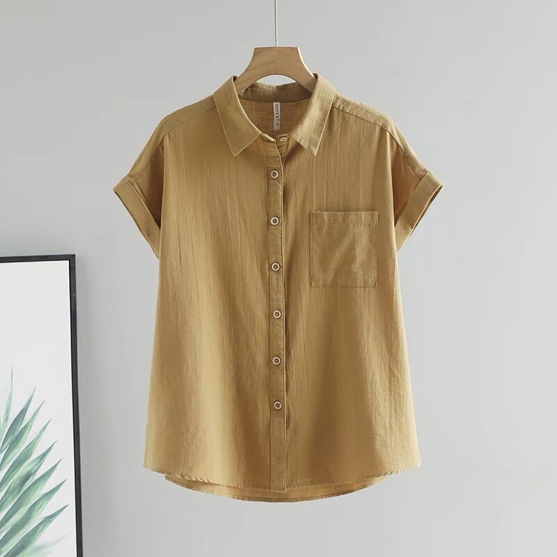 寬鬆設計感小眾雪紡法式捲邊短袖襯衫
