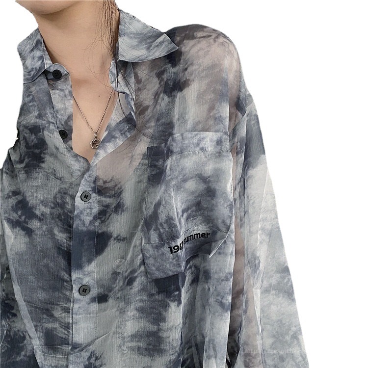 百搭寬鬆設計感超仙扎染長袖防曬襯衫