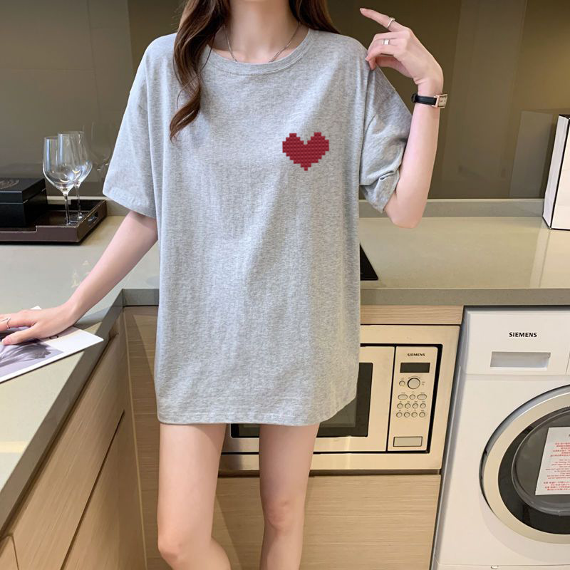 寬鬆休閒簡約圓領中長款短袖T恤