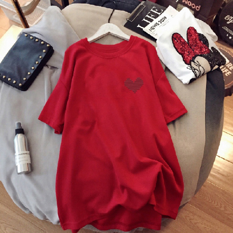 寬鬆休閒簡約圓領中長款短袖T恤