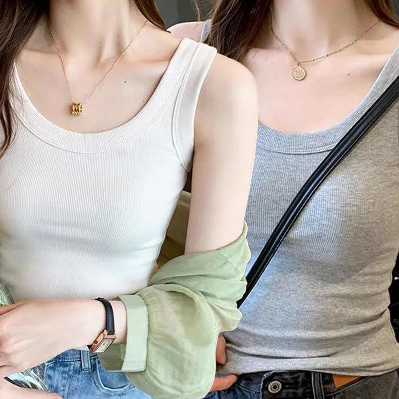 【單件/兩件裝】螺紋防走光無袖薄款內搭打底吊帶背心