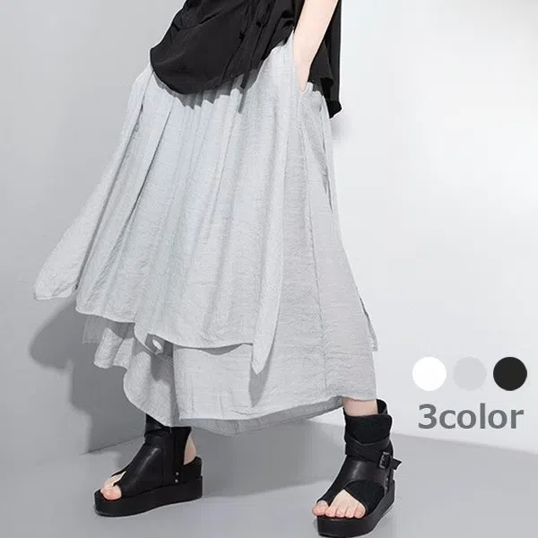 簡約文藝純色棉麻高腰寬鬆闊腿休閒九分裙褲