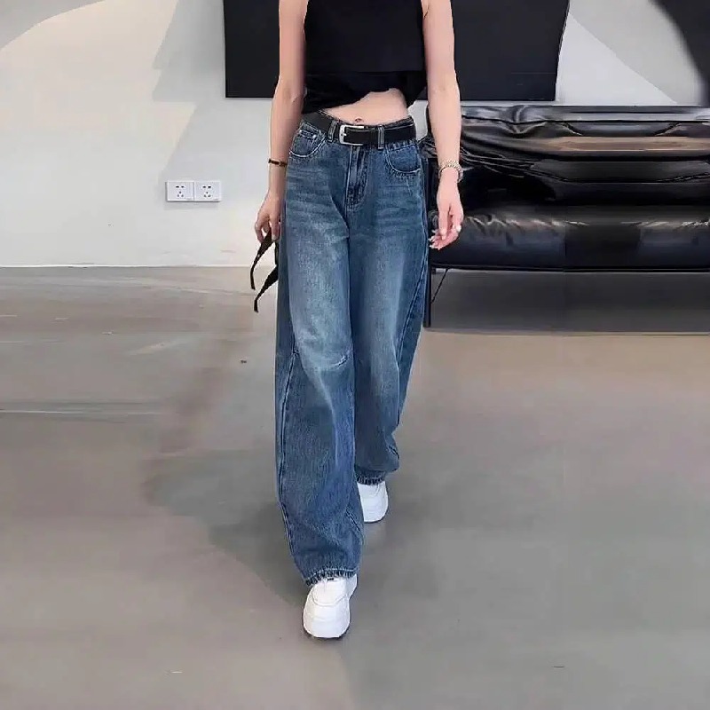 香蕉大碼梨型身材顯瘦彎刀時尚小眾闊腿牛仔褲