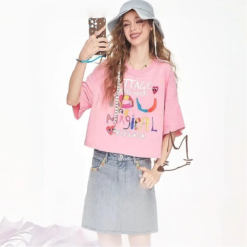 設計感寬鬆休閒字母塗鴉印花短袖t恤