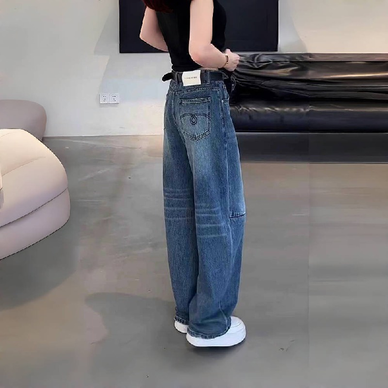 香蕉大碼梨型身材顯瘦彎刀時尚小眾闊腿牛仔褲