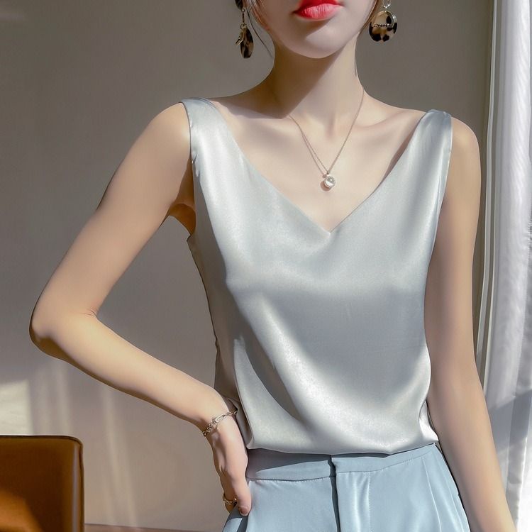 醋酸緞面V領時尚百搭絲內搭無袖吊帶背心
