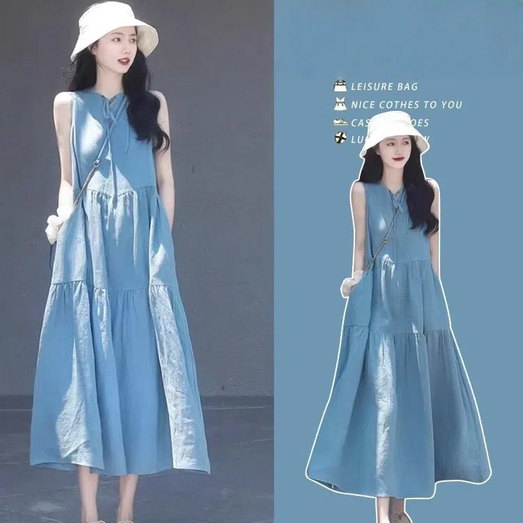 高級感少女外出v領大碼寬鬆休閒洋裝