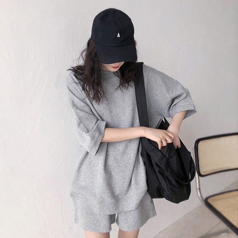 【整套】時尚套裝短袖T恤女休閒兩件套高腰大碼短褲