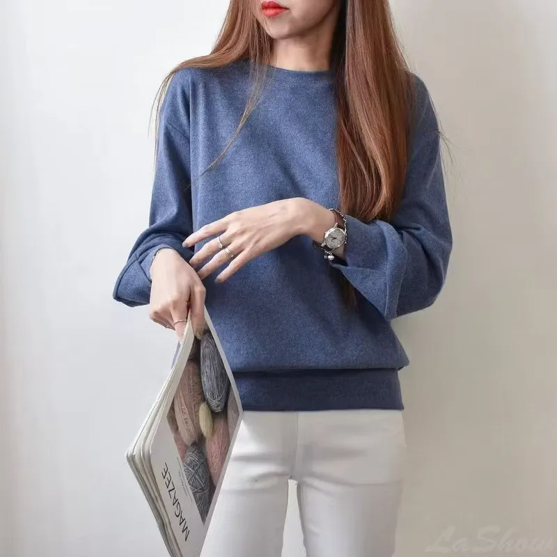 氣質簡約磨毛保暖寬鬆針織顯瘦長袖T恤