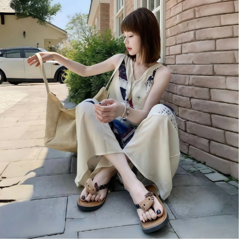 印花氣質V領無袖背心休閒闊腿背帶連體褲