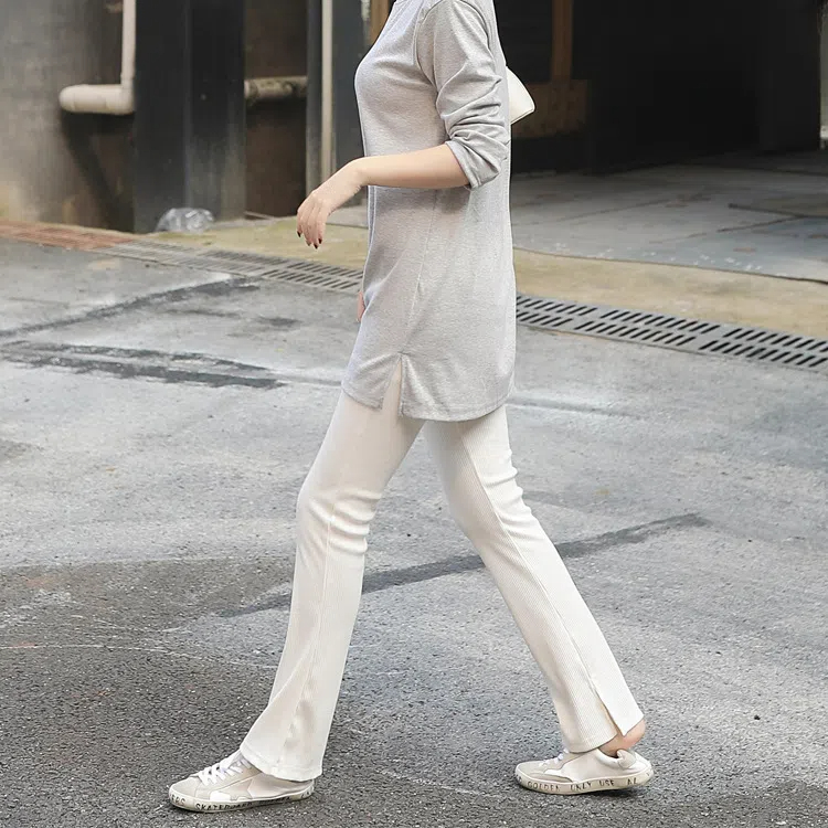 韓系微喇豎螺紋彈力女顯瘦打底褲喇叭褲