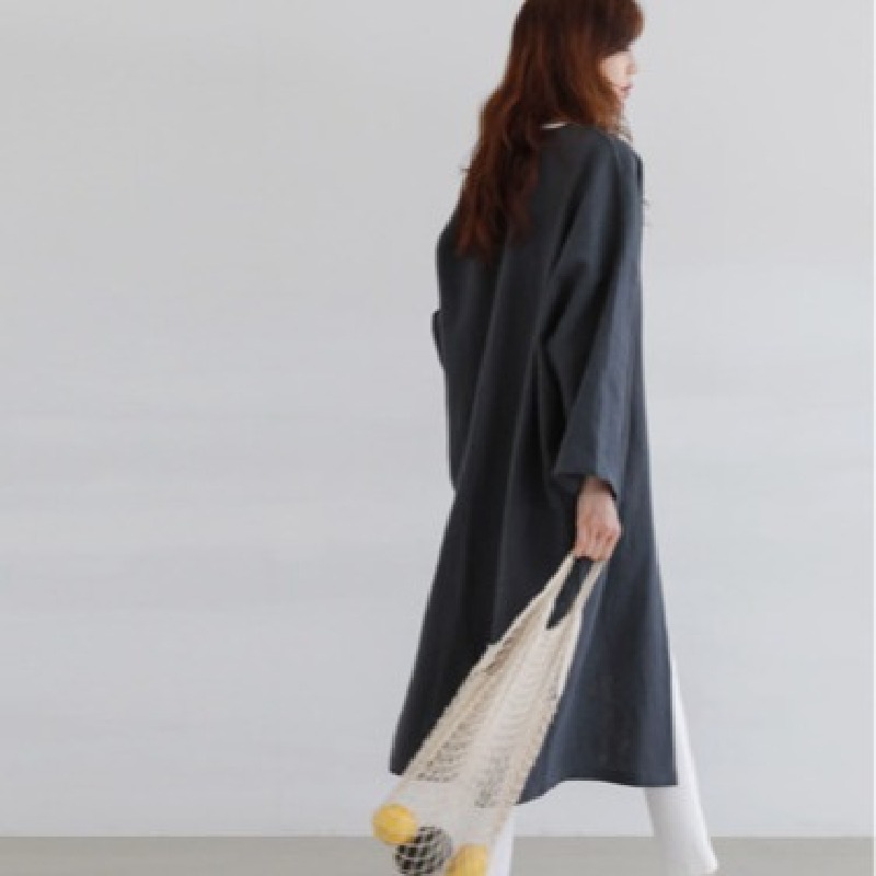 韓系休閒寬鬆薄款過膝中長棉麻防曬開衫