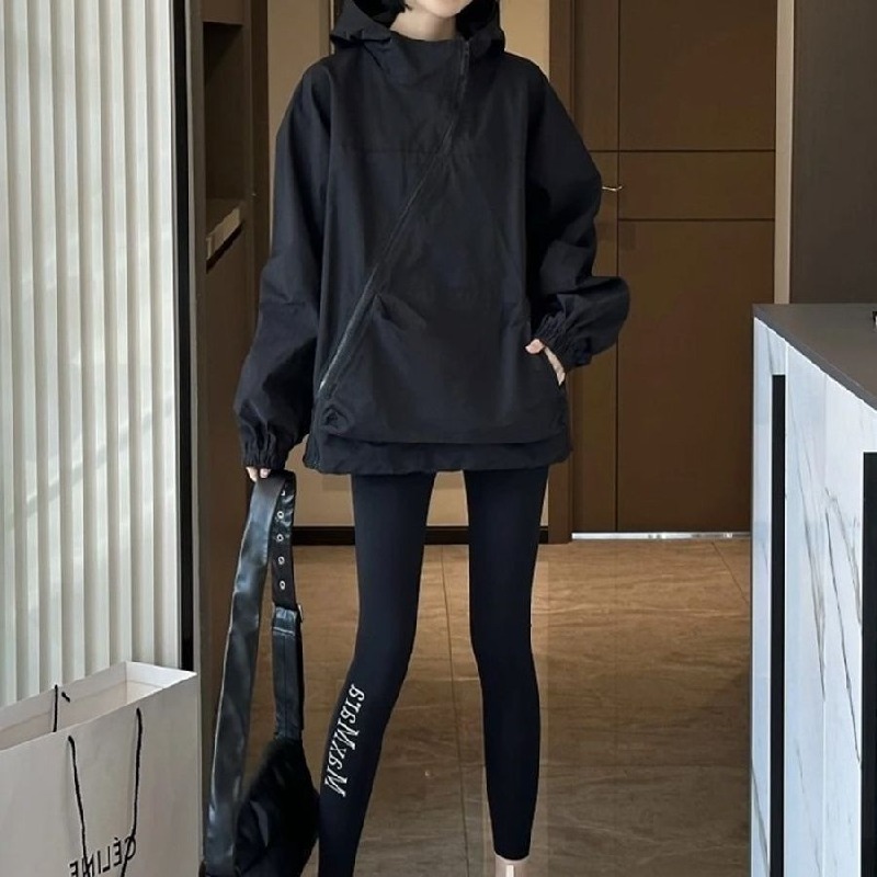 美式防風衝鋒休閒斜拉鍊設計感小眾連帽夾克