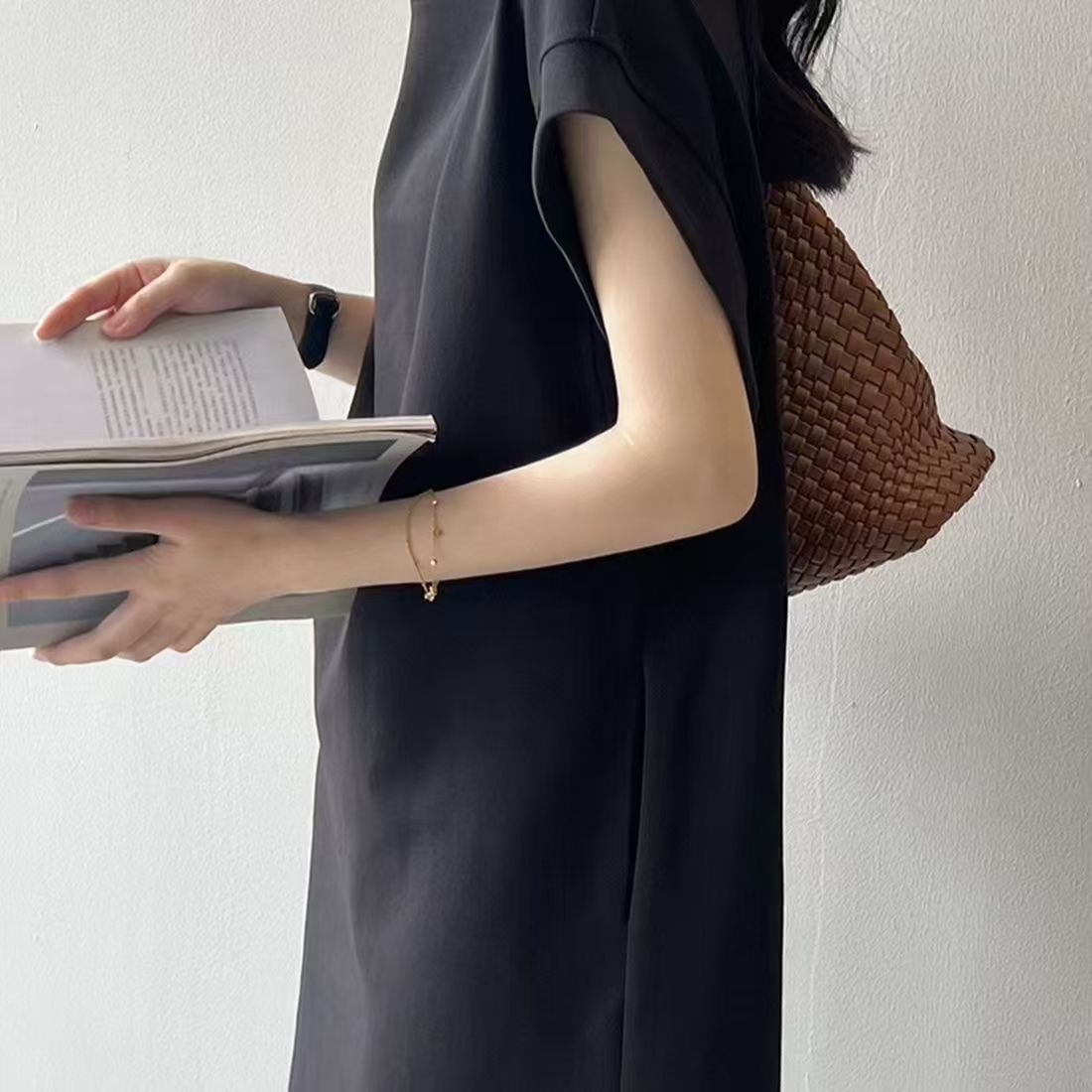 法式防走光寬鬆小眾休閒大碼飛飛袖中長款洋裝