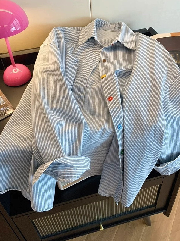 復古彩色扣子襯衫上衣