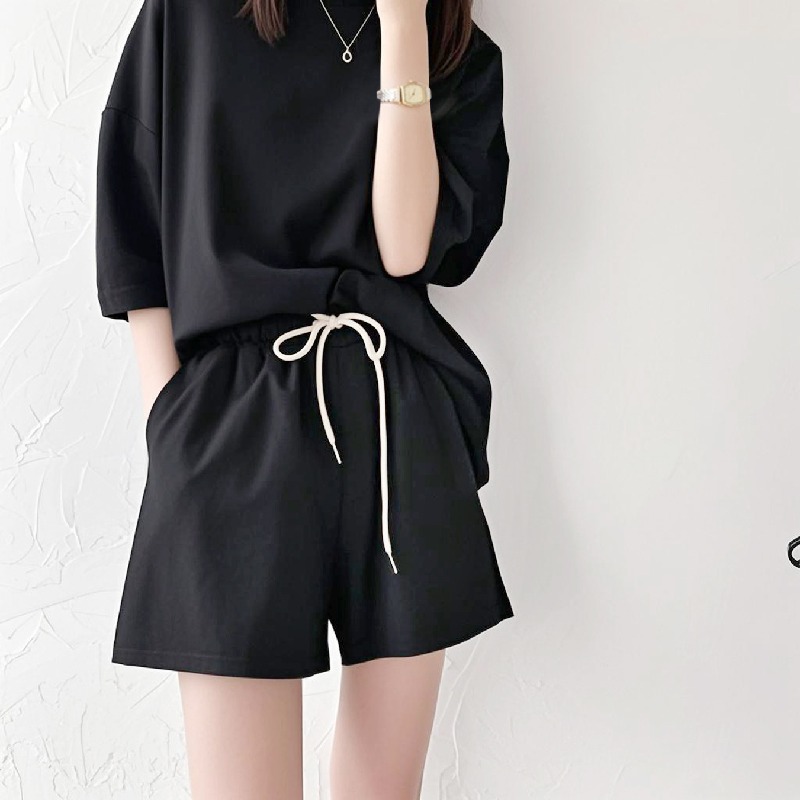 【整套】時尚套裝短袖T恤女休閒兩件套高腰大碼短褲