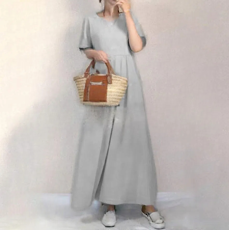 顯瘦氣質通勤收腰純色淑女洋裝