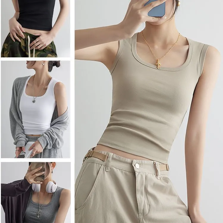 純棉工字內搭寬肩遮副乳修身打底吊帶背心