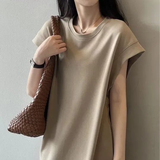 法式防走光寬鬆小眾休閒大碼飛飛袖中長款洋裝