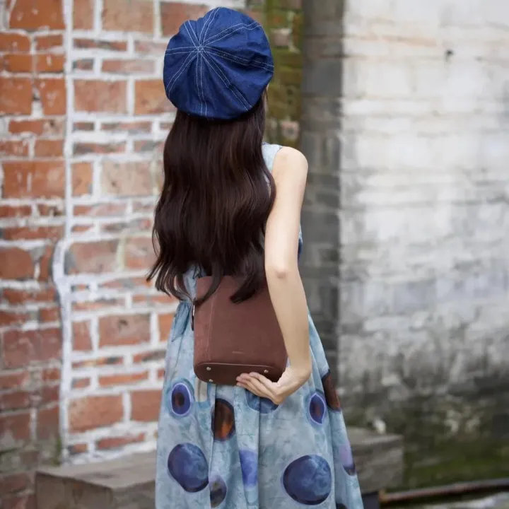 法式印花圈圈無袖復古設計感收腰中長款洋裝