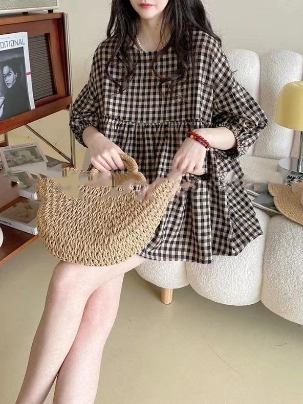 蓬蓬格子棉麻上衣