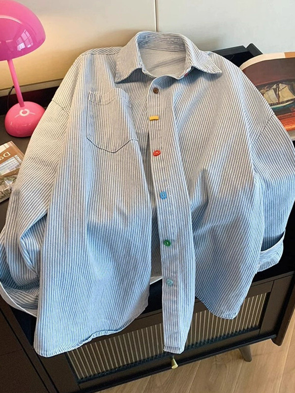 復古彩色扣子襯衫上衣