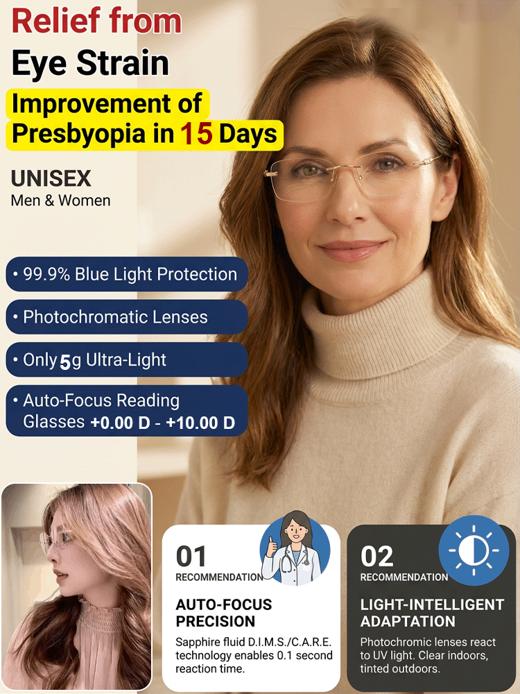 👓-7.0~7.0D Auto-Focus Eyeglasses👓-Photosensitive color-changing ultra🔥- 【✅Photosensitive color-changing, ✅dual-light intelligent zoom, ✅blue light protection, and ✅UV protection!】