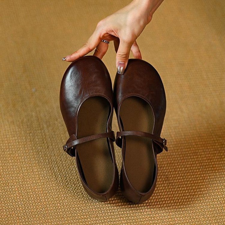 Retro Soft Leather Mary Jane Flats
