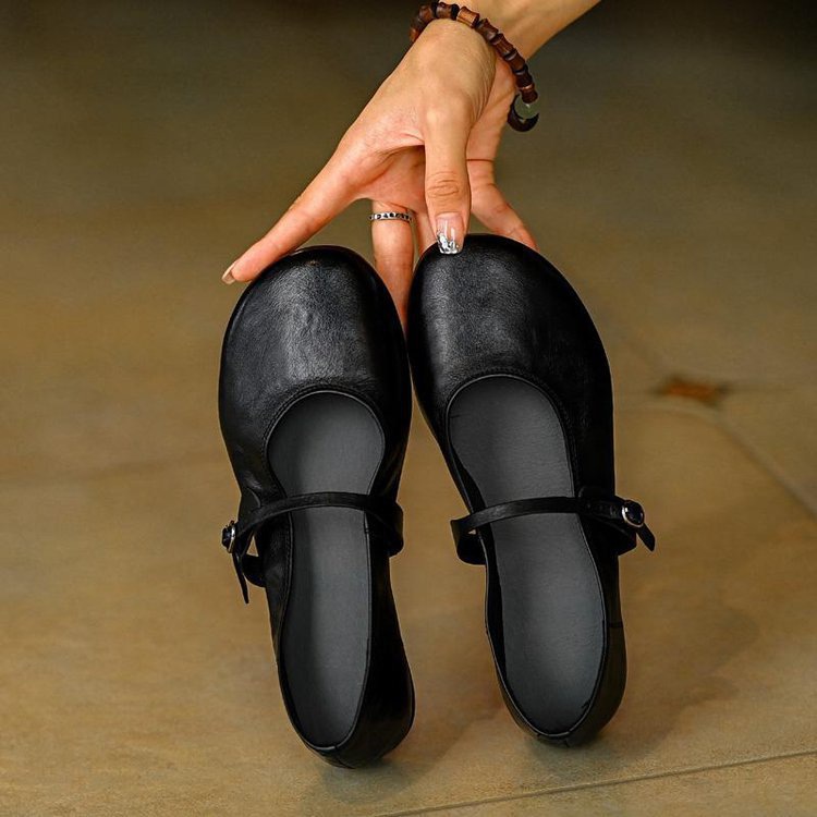 Retro Soft Leather Mary Jane Flats