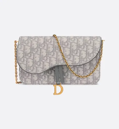 【数量限定】定番Oblique柄×Dチャーム付き✨上品クラッチバッグ（ブルー）