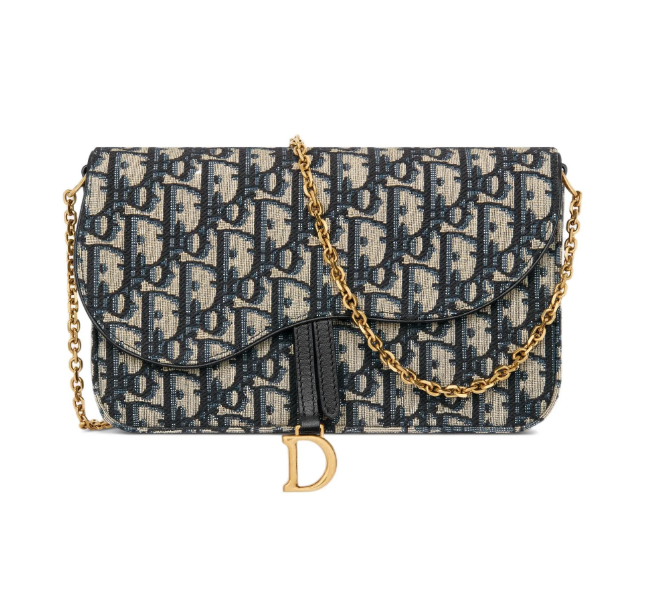 【数量限定】定番Oblique柄×Dチャーム付き✨上品クラッチバッグ（ブルー）