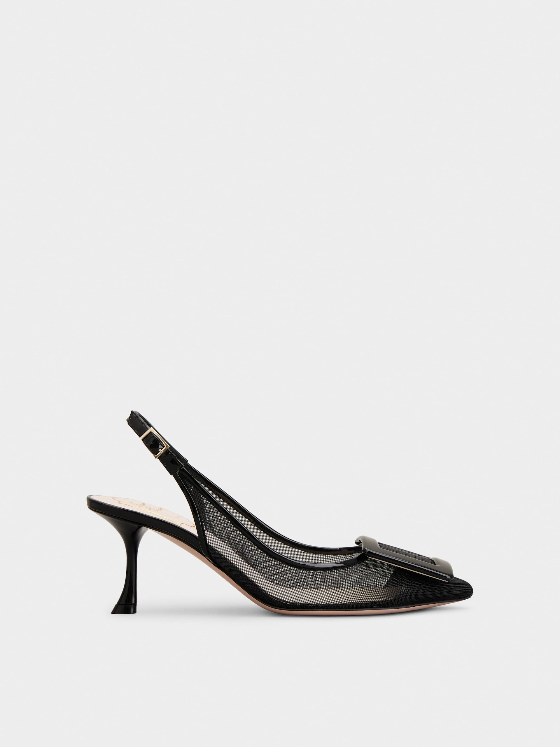 「ヴィヴ イン ザ シティ」ネット カバード バックル ファブリック スリングバック パンプス 65 mm ブラック