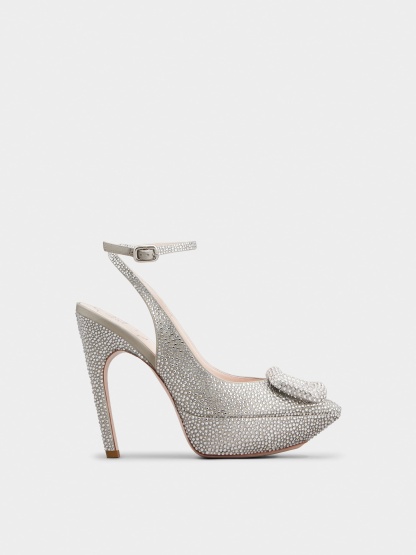 「ヴィヴ ショック」ブリン サテン スリングバック パンプス 125 mm シルバー