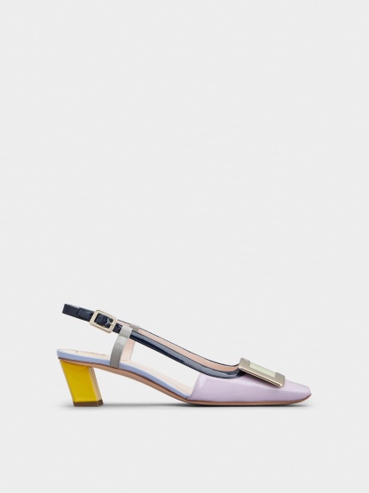 「ベル ヴィヴィエ」パテントレザー スリングバック パンプス 45 mm バイオレット, イエロー, ブルー