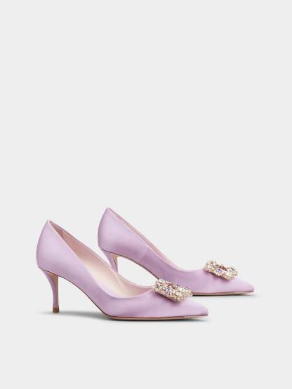 「フラワーストラス」シルク パンプス 65 mm バイオレット