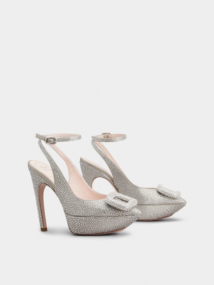 「ヴィヴ ショック」ブリン サテン スリングバック パンプス 125 mm シルバー