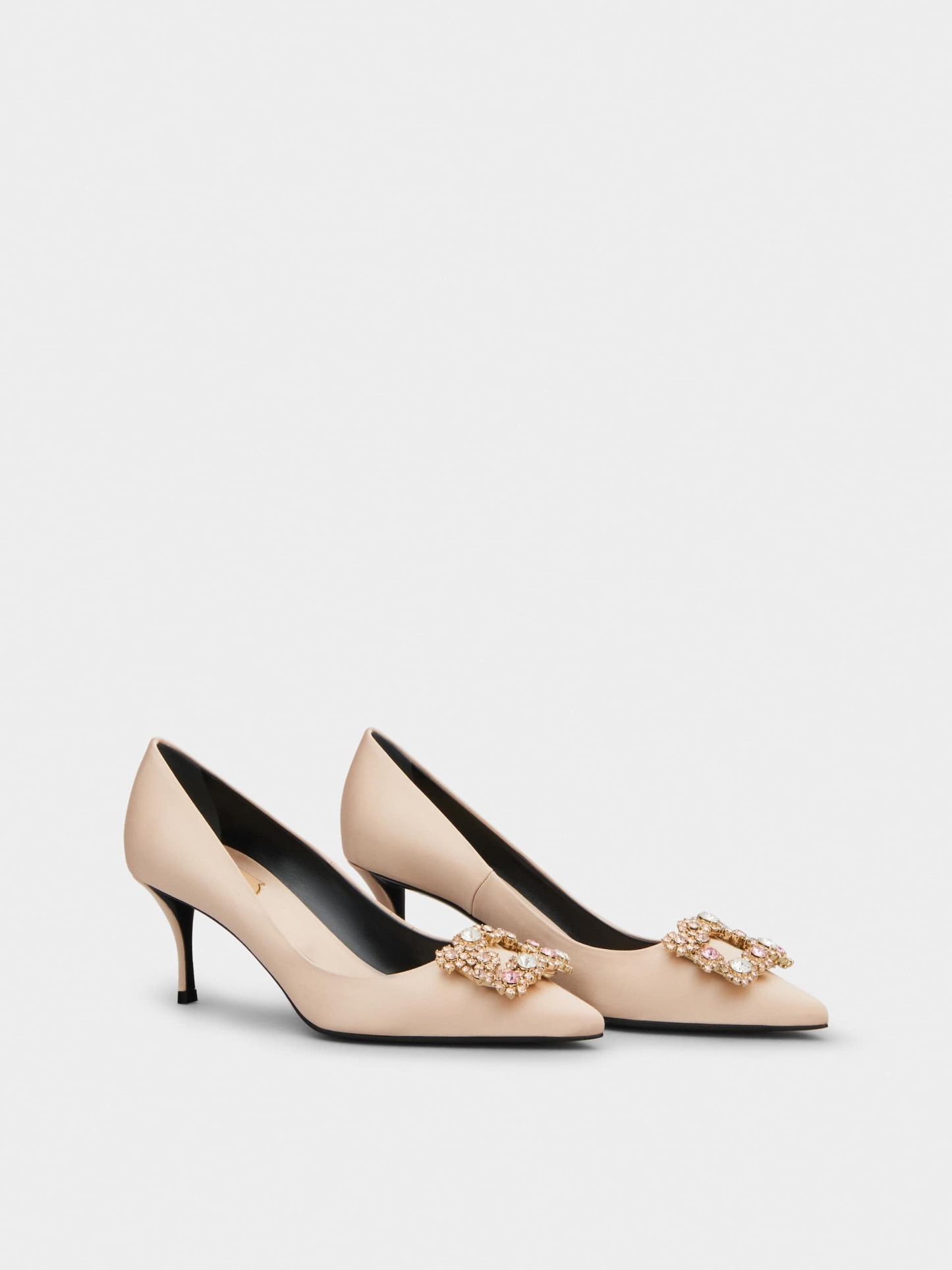 「フラワーストラス」シルク パンプス 65 mm ピンク